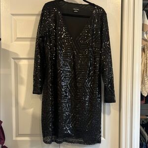 Black Sequin V-Neck Dress